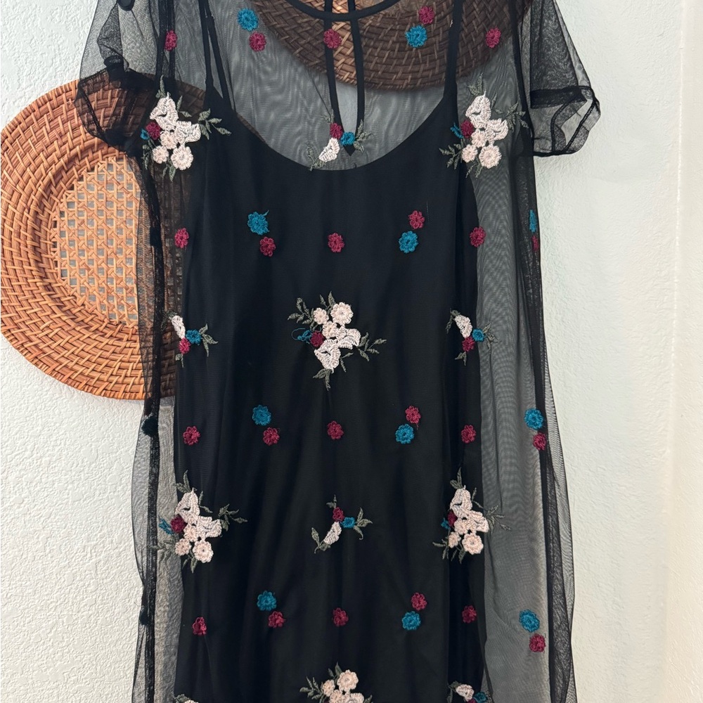 Hollister Black and Blue Flutter Sleeve Sundress